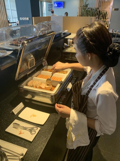 the buffet at the air france business class lounge bangkok airport thailand