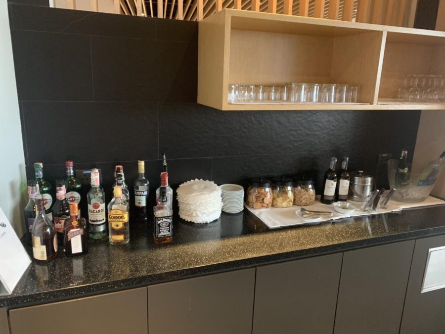 Spirits and wine selection at the air france business class lounge at bangkok airport thailand