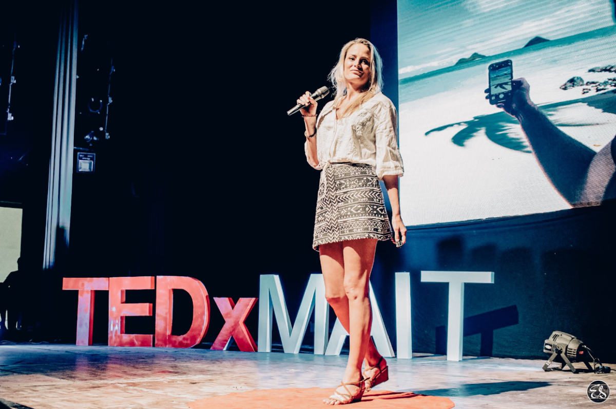 speaking on stage at Ted talk Mait Tedx 2019 New Delhi, India